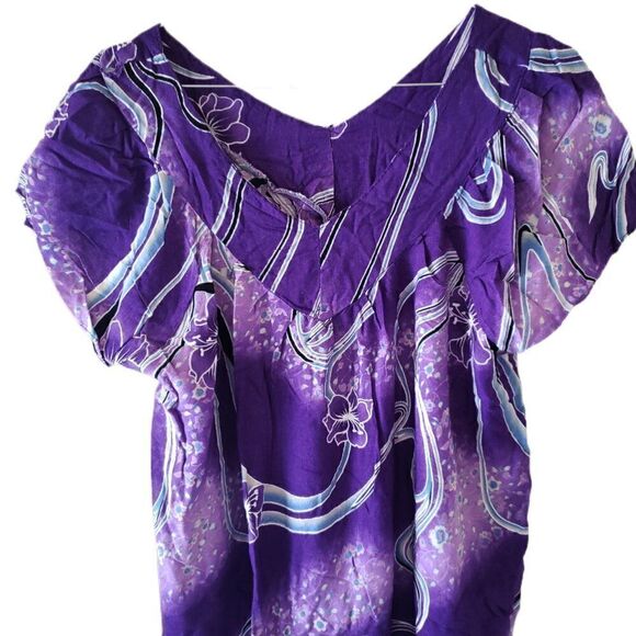 Purple Hawaiian Floral Short Sleeve Dress - Picture 3 of 3